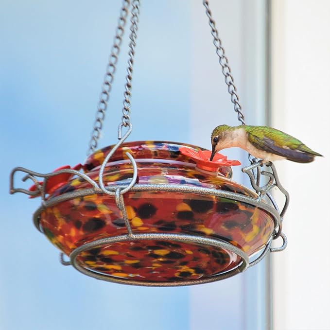 Nature's Way Bird Products GHF5 Hand Blown Garden Top Fill Hummingbird Feeder, 16 oz Capacity, Molten