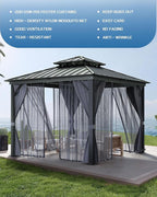 12x12 Ft Hardtop Gazebos with Heavy Duty Double Roof, Nettings and Curtains Galvanized Steel Outdoor Gazebos for Patio, Backyard, Deck, Lawn (Gray)