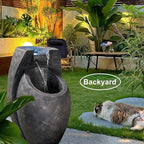 Backyard Water Fountain – 21.5” Tall Floor Standing Fountain, Indoor/Outdoor Modern Two-Tier Waterfall for Garden, Patio, or Yard Décor