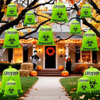 12 Pcs Large Halloween Leaf Bags Biohazard Halloween Decorations Halloween Trash Bags for Leaves Plastic Yard Lawn Waste Bag Scientist Biohazard Bag Outdoor Biohazard Zombie Party Decorations (Green)