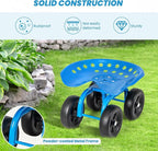 Rolling Garden Seat, Garden Cart with 360° Swivel Work Seat & Adjustable Height, Heavy Duty Garden Seat with Wheels for Lawn Yard Patio Greenhouse Planting Cleaning (Blue)