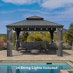 PURPLE LEAF 13' X 13' Gazebo with Light Galvanized Steel Hardtop Roof Patio Gazebo for Outdoor Lawn and Garden Permanent Pavilion Grey