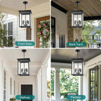 5 Lights Outdoor Pendant Light, Black Outside Chandelier, Exterior Hanging Fixture, Ceiling Mount with Clear Glass Shade Hanging Lantern Light Adjustable Pendant Light for Outdoor Hallway