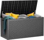 100 Gallon Resin Deck Box, Lockable Patio Outdoor Storage Box for Furniture, Garden Tools and Tools Storage, Waterproof Outside Storage Boxes - Patterned black