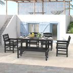 6-Piece HIPS Patio Dining Set, Outdoor Dining Table and Chairs Set with Umbrella Hole, Weatherproof Dining Table Set for 6 Person, Patio Furniture Set for Outside Deck, Black