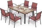7 Piece Outdoor Dining Set, Rectangular Wood-Like Table with Umbrella Hole, Patio Dining Set for Outdoor Kitchen Lawn Garden, Backyard, Deck