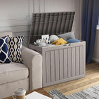 45 Outdoor Storage Box, Waterproof Resin Deck Box with Side Handles, Lockable Outdoor Bench for Indoor & Outdoor Use, Storage Bin for Patio Cushions, Garden Tools, Package Delivery, Grey