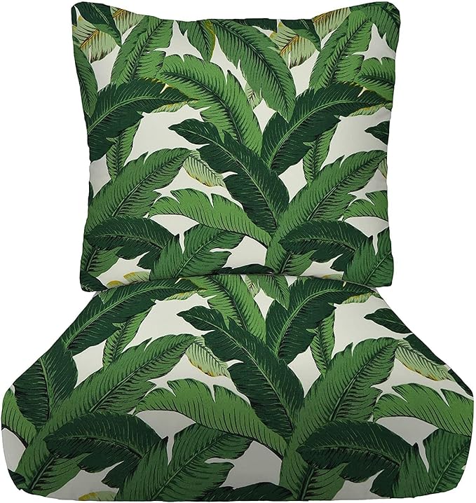 RSH DECOR Deep Seating Cushion with Pillow Back | 23” x 25” Seat | Water and Fade-Resistant Spun Fabric | Outdoor Chair Cushion Set for Patio Furniture | Swaying Palm Aloe