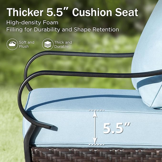 Patio Furniture Set with 56" Fire Pit Table, Premium Outdoor Wicker Metal Frame Furniture with Upgraded Waterproof Thick Cushions for Porch, Poolside, Deck, and Yard