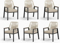 Patio Wicker Chair Sets of 6, Outdoor Dining Chairs with 3.1 inch Seat Cushions, Sturdy Metal Frame & Wood Grain Armrest, Beige