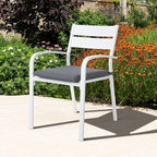 Soleil Jardin Outdoor Aluminum 2-Piece Patio Dining Chairs with Cushions, Stackable Bistro Chairs for Balcony, Garden, Backyard, White Finish & Grey Cushion