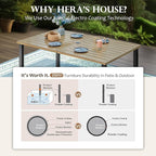 HERA'S HOUSE 7 Pieces Patio Dining Set, 6 x Outdoor Rattan Armchair with Beige Removable Cushions,1 x Rectangular Metal Dining Table with Wood-Look Finish for Patio, Lawn, Garden, or Porch