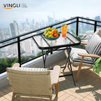 VINGLI Folding Glass Outdoor Side Table, 23.6 Inches Small Foldable Patio Bistro Table with Tempered Glass Table Top for Lawn & Garden, Balcony, Porch and Pool, Rectangular