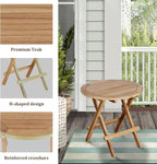 OTSUN Teak Outdoor Side Table,Patio Table with Adjustable Feet, Small Round Side Tables, Elegant Accent Outdoor Tables for Balcony Porch Poolside(Round Tables Folding)