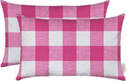 RSH DECOR: Lumbar Throw Pillows Set of 2 | 20” x 12" | All-Weather Spun Fabric | Water and Fade-Resistant | Outdoor Support Pillows for Patio Furniture | Classic Pink Buffalo