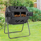 S AFSTAR Composter Tumbler Outdoor, 42-Gal Dual Chamber Tumbling Composter with 2 Sliding Doors, Metal Frame, BPA-Free Large Rotating Compost Bin Tumbler for Garden Yard Waste (Black)