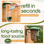 Outdoor Small Bird Feeder for Fences, Trees, Balcony and Walls - PerchPod Seed Birdfeeder, No Mess Wild Bird Feeders for Outside