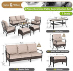 Sophia & William Metal Patio Furniture Set, 7 Seats Outdoor Conversation Set with 3-Seater Sofa, 2 Motion Chairs, 2 Ottoman, 1 Coffee Table for Seating Lawn Porch Backyard,Beige