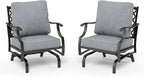 HERA'S HOUSE Outdoor Chairs Set of 2, 2 x Patio Chair with Grey Cushions, All Weather Outdoor Furniture for Lawn Garden Backyard Deck(Rocking Chairs)
