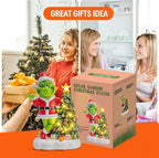 Green Monster Solar Garden Statue with Christmas Tree and 6 LED Lights - Outdoor Figurine - Glossy Resin - Waterproof - Spot Clean - Christmas Decor