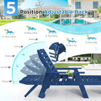 nalone Outdoor Chaise Lounge Chair Set of 2 with Wheels & Cup Holder, HDPE Pool Lounge Chairs with 5-Position Adjustable Backrest Supports Up to 400 LBS for Patio Poolside Deck Beach(Navy Blue)