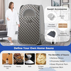 Giantex Portable Sauna, Full Body Steam Sauna w/ 3L Steam Box, Remote Control, Wood Foot Roller & Foldable Chair, Pop-Up Sauna Box for Single Person, Lightweight Personal Sauna Tent for Home (Gray)