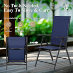 HERA'S HOUSE 7-Piece Outdoor Dining Set for 6, 60" Weather-Resistant Metal Patio Table with 6 Foldable Blue Chairs, Perfect for Garden, Backyard, Porch & Lawn (Space-Saving Design)