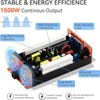 1500W Pure Sine Wave Inverter, Car Power Inverter 12V to 110V 120V, DC to AC Converter Generator with AC Outlets 3.0A USB Type-C, Remote Controller LCD Display Truck Inversor for Vehicles, RV
