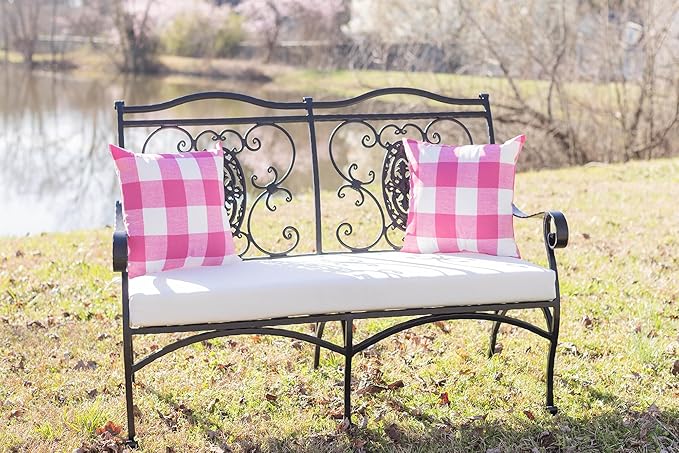 RSH DECOR: Square Throw Pillows Set of 2 | 17” x 17” | All-Weather Spun Fabric | Water and Fade-Resistant | Outdoor Accent Pillows for Patio Furniture | Classic Pink Buffalo