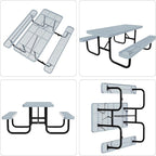 6 FT Heavy Duty Picnic Table with 2 Benches, Expanded Metal Outdoor Patio Dining Table with Umbrealla Hole Commercial Picnic Table,Rectangular Table Furniture Set for Garden, Lawn, Parks