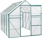 Favfurish 6X10 FT All Season Heavy Duty Walk-in Greenhouses, Outdoor Polycarbonate Plants Green House for Backyard Garden, Sliding Door Raised Base Anchor Aluminum, Green