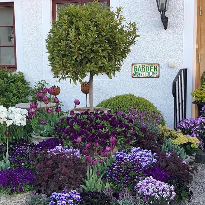 Vintage Garden Metal Tin Sign License Plate Wall Decor for Garden Lover 12 x 6 Inches - grown with love