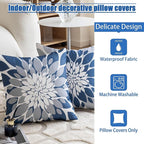 Qahing Pack of 4 Outdoor Waterproof Pillow Covers 24x24 Decorative Outdoor Throw Pillows Garden Square Cases for Patio Furniture, Couch, Tent Sunbrella, Bench, Blue Grey