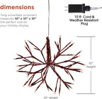 Alpine Corporation 10" H Indoor Christmas Twig 3D Hanging Snowflake Ornament with LED Lights, Red, Christmas Decoration