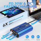 300W Pure Sine Wave Power Inverter for Car Truck RV Adapter DC 12V to AC 110V 120V with USB-C PD30W and QC3.0 USB-A and 2 AC Outlets Compatible with Lithium Battery by VOLTWORKS