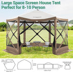 COBIZI 12x12ft Pop up Gazebo Screen Tent Screen House for Camping, Camping Outdoor Screened Gazebo with Mosquito Netting, Portable Hub Tent with Carrying Bag and Ground Stakes, Brown(Upgraded 2.0)