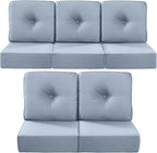 Luxury 22x24/22x25 6-Inch Outdoor Cushions for 5 Peice Patio Furniture Set - Set of 5 Water Repellent Pillow for Wicker Rocking Swivel Chairs Loveseat Couch Sectional Sofa - Baby Blue