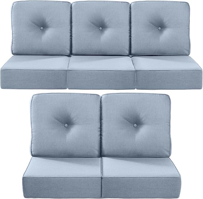 Luxury 22x24/22x25 6-Inch Outdoor Cushions for 5 Peice Patio Furniture Set - Set of 5 Water Repellent Pillow for Wicker Rocking Swivel Chairs Loveseat Couch Sectional Sofa - Baby Blue