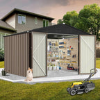 12X10FT Metal Outdoor Storage Shed - Galvanized Steel Waterproof Garden Shed with Lockable Doors & Vents, All-Weather Utility Tool Shed for Lawn Mower, Bike