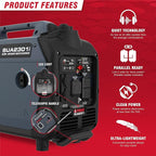A-iPower Portable Inverter Generator, 2300W RV Ready, EPA & CARB Compliant CO Sensor, Portable Ultra-Light Weight For Backup Home Use, Tailgating & Camping (SUA2301i)