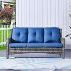 HUMMUH 3-Seat Outdoor Wicker Sofa PE Rattan Patio Couch with Cushions,Deep Seat High Curved Back Armset Patio Sofa