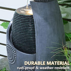 Vase Outdoor Water Fountain, 31.4''H Jar Waterfall Fountain with Warm LED Lights&Durable Pump for Yard, Porches, Home Décor,Garden,Office