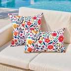 Outdoor Pillow Covers 12x20 Inch Set of 2 Floral Printed Boho Throw Pillows Cases Waterproof Lumbar Garden Cushion Sham for Spring Summer Patio Funiture Tent Balcony Bench Sofa Couch