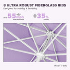 Midtown Umbrellas The Swilt 8 Feet Patio Umbrella in Terylast Midtown Purple Polyester Fabric - Fiberglass Ribs, Auto-Tilt Aluminum Frame For Backyard, Deck, Garden, Pool - White Pole