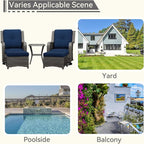 5 Piece Outdoor Patio Furniture Set Wicker Conversation Set Swivel Rocking Chairs with Side Table and Ottomans for Backyard, Porch, Deck, Blue