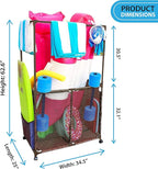 Essentially Yours Pool Equipment Holder with Towel Drying Bars, Mesh Rolling Pool Storage Organizer Bin, Extra Large with Towel Hanger, (34.5" W x 25" L x 62.6" H), Brown Style 418566