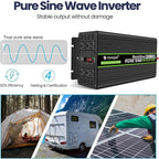 Novopal 1500W Pure Sine Wave Inverter, 12V DC to 110V/120V AC Car Power Converter, DC-AC Power Inverter with 4 Outlets, High-Power Interface，16ft Remote Control, LCD Display