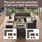 HUMMUH 10 Piece Patio Furniture Set PE Wicker 3 Outdoor Sectional Sofa Set with Patio Chairs Dinning Table Ottomans for Porch,Garden,Backyard,Deck(Brown/Grey)