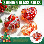 Hand Blown Glass Gazing Balls for Garden Love Heart Hanging Friendship Balls Christmas Ball Ornaments for Xmas Tree Decoration (Red - A)