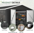 Amopatio 12x10 Storage Shed, Metal Sheds & Outdoor Storage for Bike, Garden Tools, with Lockable Door
